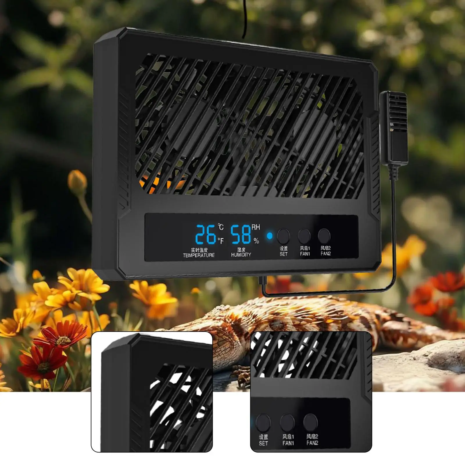 Ventilation Fan for Reptile Enclosure Digital Humidity Controller Double Fan