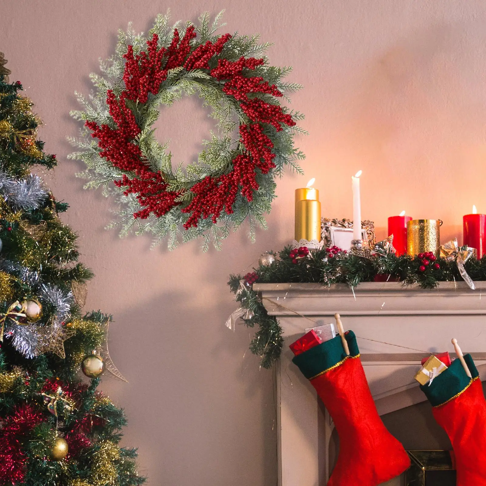 Corona navideña reutilizable, regalo de inauguración de la casa, guirnalda pequeña realista, decoración navideña, corona Artificial para porche, granja