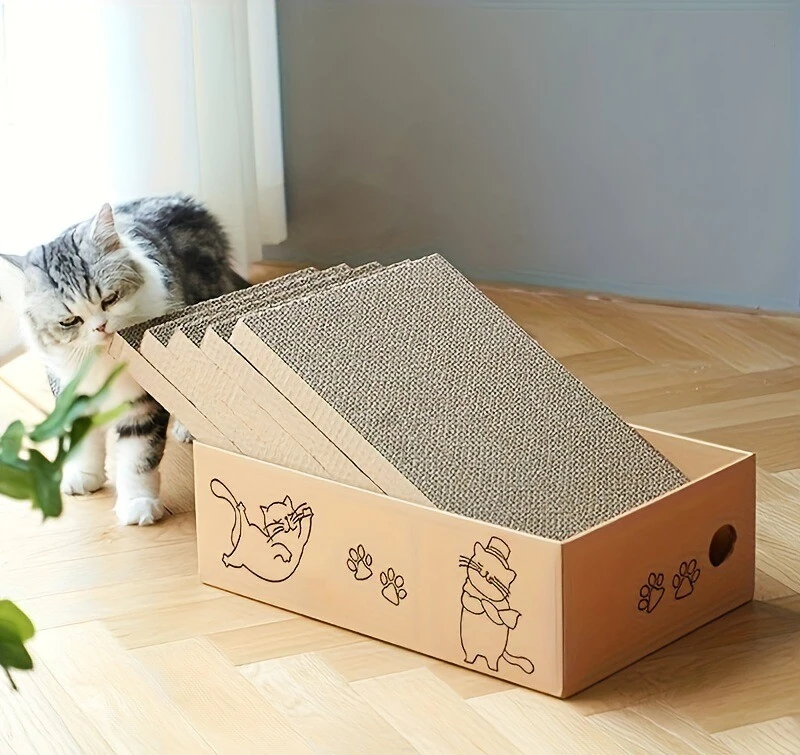 Caja rascadora gatos cartón corrugado dibujos animados – Cama interior - imagen 5