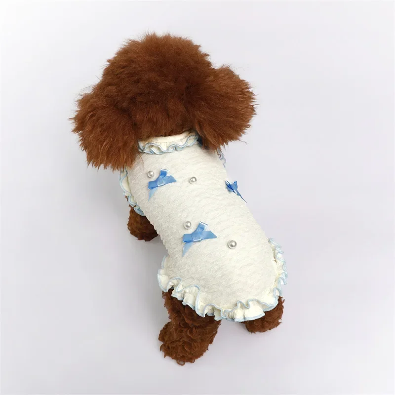 Falda con lazo para cachorro de primavera, camisa con parte inferior con lazo para mascota, Sudadera con capucha para perro, Teddy Schnauzer, corazón en la espalda, vestido de otoño para perro pequeño y gato, ropa fina para cachorro - imagen 3