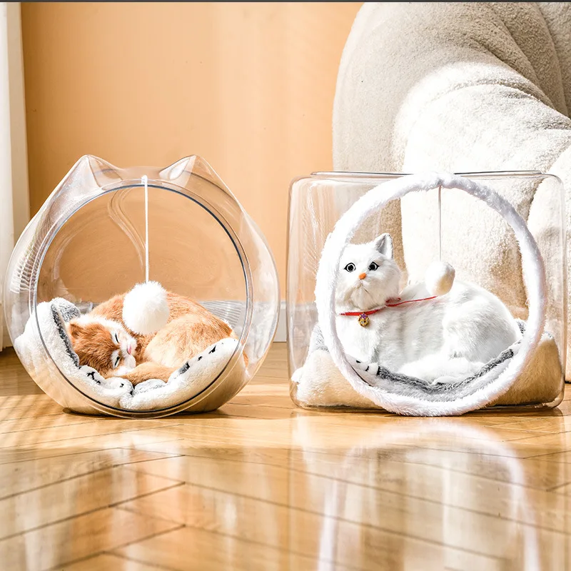 Nido para gatos transpirable semicerrado, cápsula espacial de plástico para todas las estaciones, transportador de bolas para gatos, muebles transparentes para mascotas para Villa - imagen 2