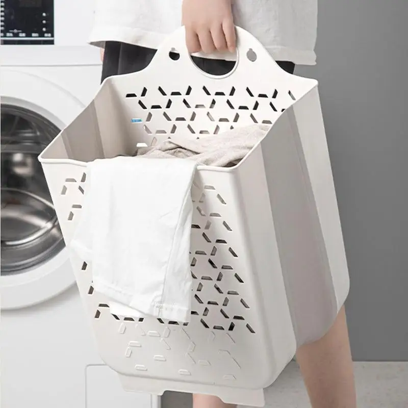 Cesta de ropa sucia plegable de pared para dormitorio, cestas de lavandería huecas, ahorro de espacio - imagen 4