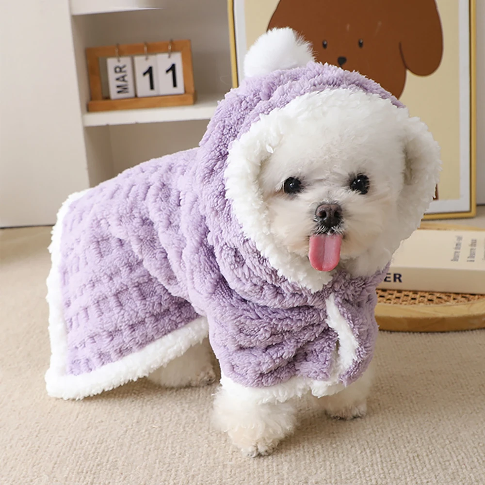 Ropa de franela para perros, abrigo cálido de invierno, ropa para mascotas, manta para dormir, bata para perros pequeños y medianos, capa con capucha a cuadros