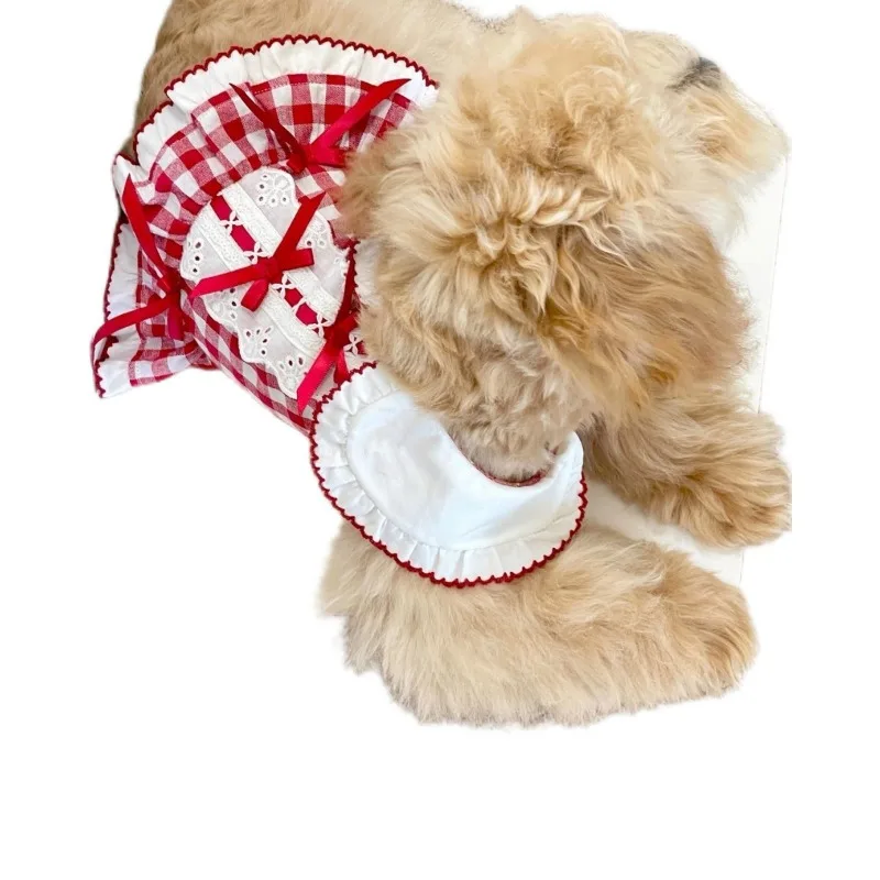Ropa a cuadros para cachorros, falda con tirantes para mascotas, hebilla de tracción de rejilla, vestido de dos piernas, vestidos transpirables de princesa para perros y gatos - imagen 4
