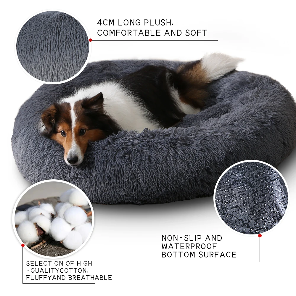Perrera redonda de felpa larga de 40-120cm para perros, cama cálida para dormir para mascotas, casa para perros, perrera para gatos, cojín, sofá suave, accesorios para mascotas - imagen 2
