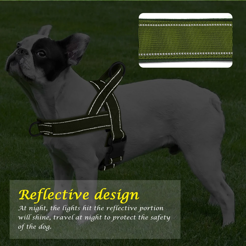 Arnés militar táctico de nailon para perro, chaleco reflectante para entrenamiento de perros, sin tirones, color rosa, para Bulldog Francés - imagen 4