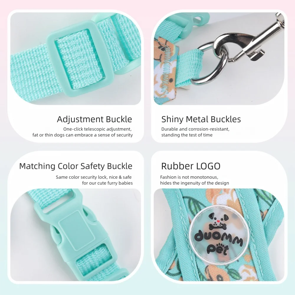 Arnés Floral para perros pequeños, sin tirones, en forma de X, arnés para cachorros, arnés de seguridad suave para el pecho para mascotas con correa para caminar - imagen 5