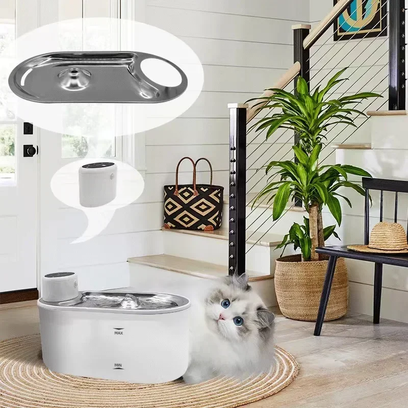Fuente de agua inalámbrica para gatos de 3L, bebedero con Sensor automático, bandeja de agua de acero inoxidable, dispensador de agua eléctrico silencioso para perros y mascotas - imagen 3