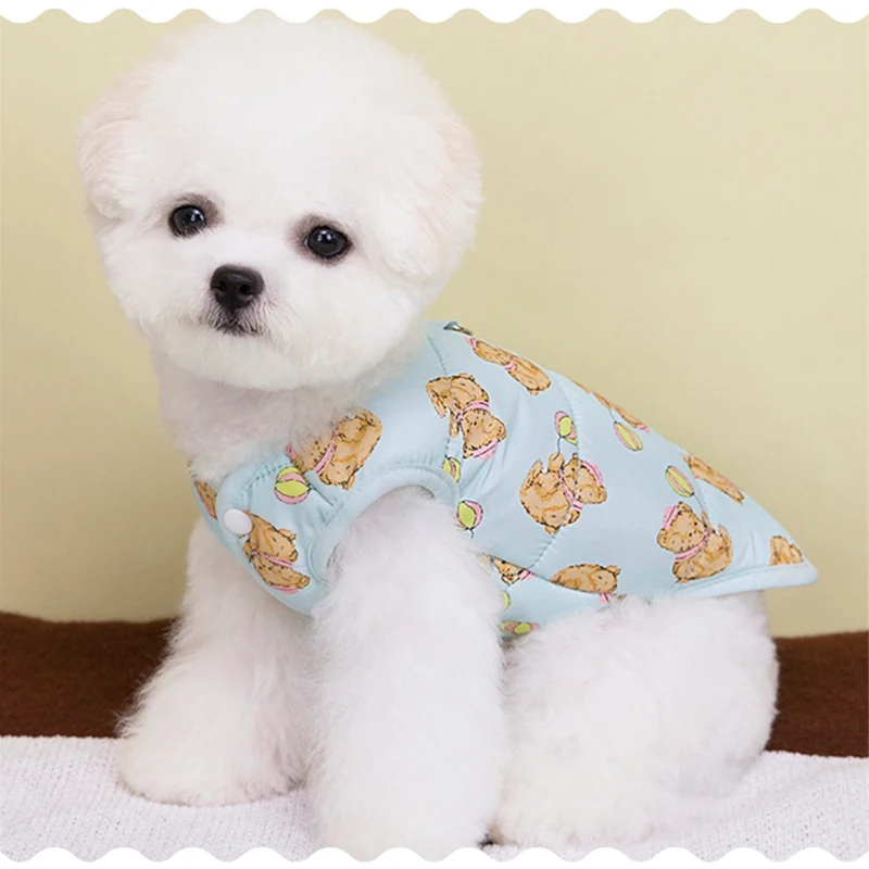 Chaleco grueso de otoño e invierno para perros pequeños y medianos, mono sin mangas con estampado de oso y globo de dibujos animados, ropa de terciopelo para cachorros - imagen 5