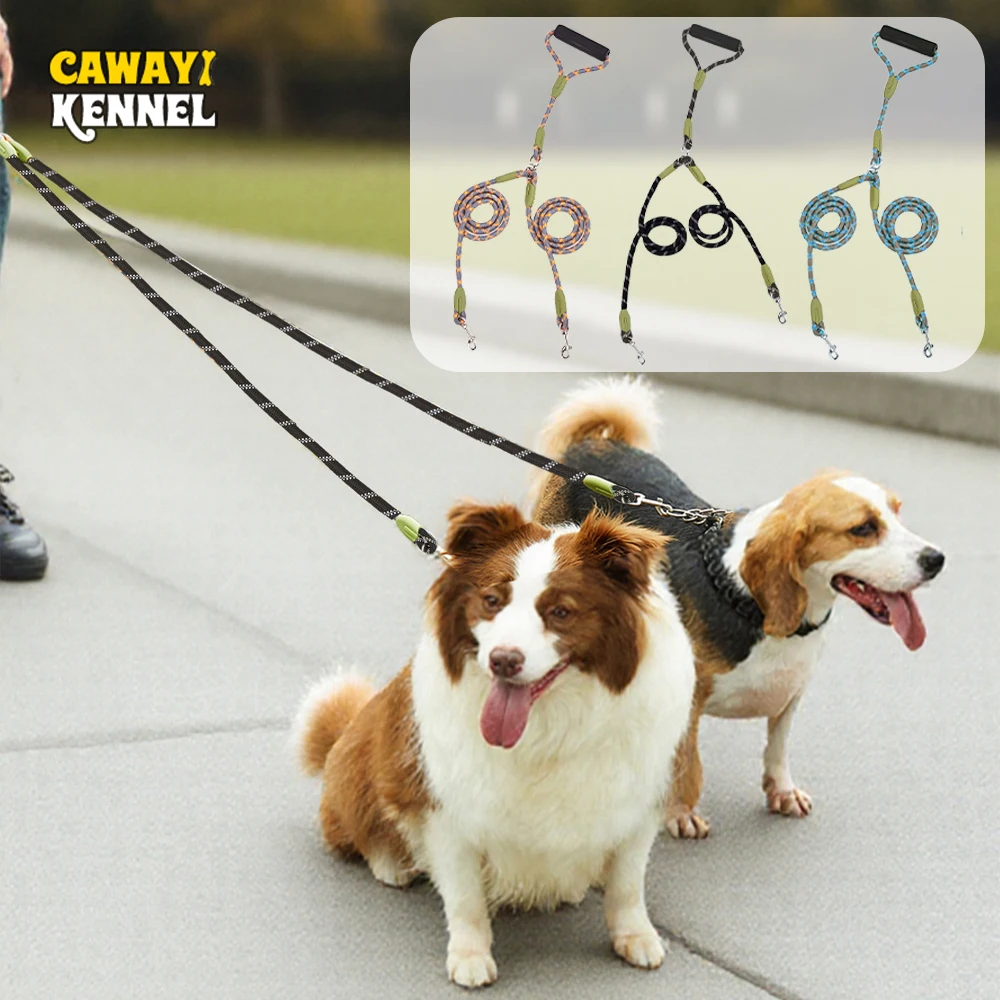 Correas reflectantes de nailon para mascotas, cuerda de tracción sin enredos para 2 perros, correas de doble cabezal para perros, entrenamiento para caminar y correr, 1 ud.