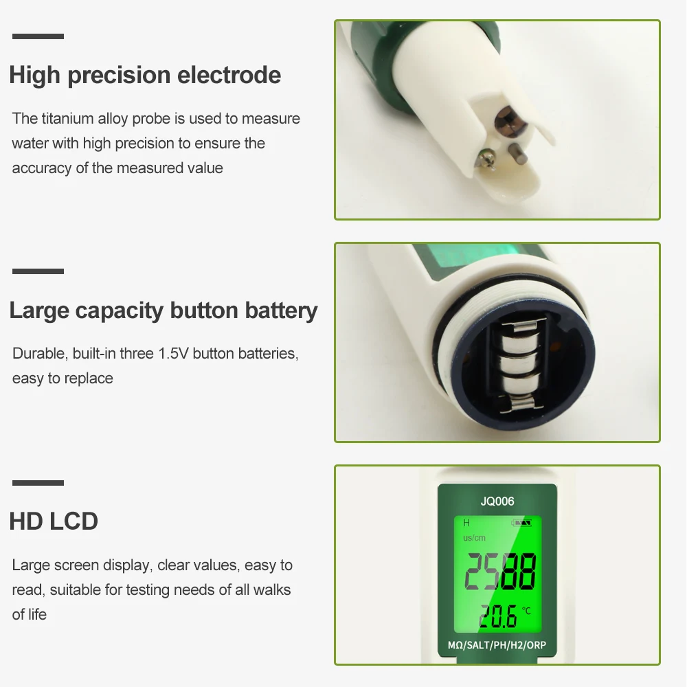 Probador de Calidad del Agua 10 en 1 PH TDS EC SALT TEMP S.G ORP H2 medidor de resistividad ferilina pluma de prueba portátil para piscinas acuarios - imagen 4