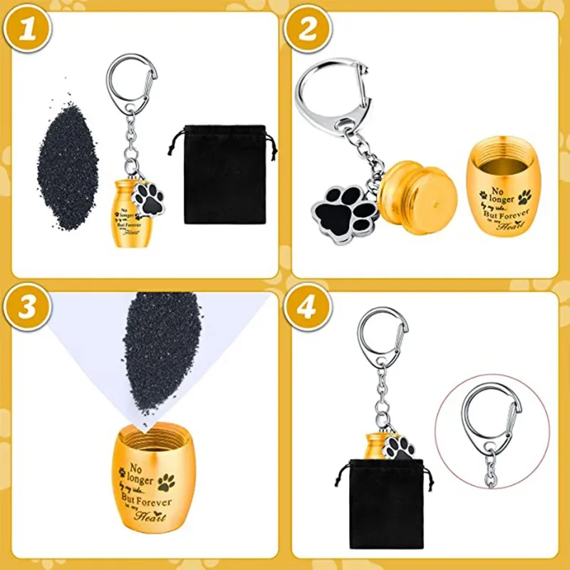 LLavero de urna para mascotas, recuerdo de cenizas para perros, tarro de almacenamiento de pelo para mascotas, recuerdo para conejo, gatito, perros, suministros para mascotas - imagen 5