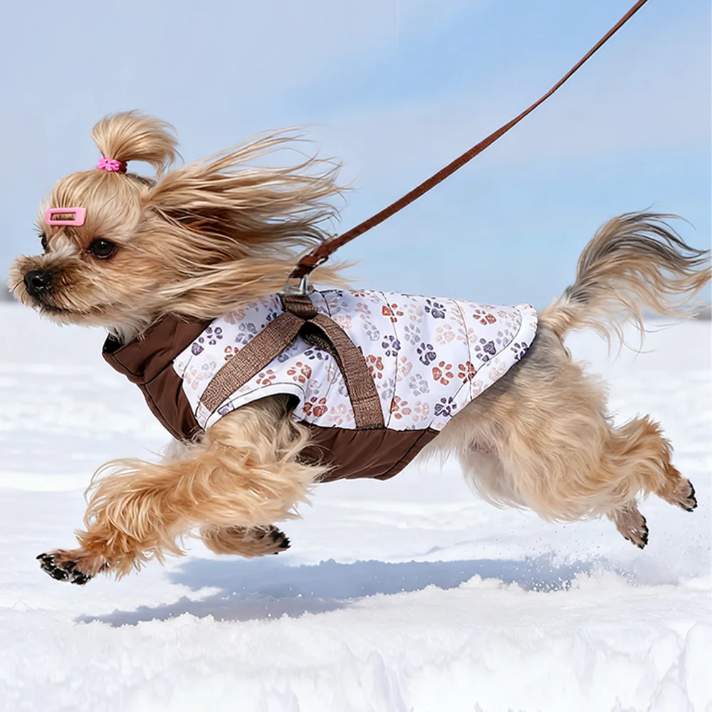 Abrigo reflectante de invierno para perros pequeños y medianos, ropa cálida para perros con arnés, chaqueta para mascotas a prueba de viento para exteriores, Parka Pug Yorkshire - imagen 5