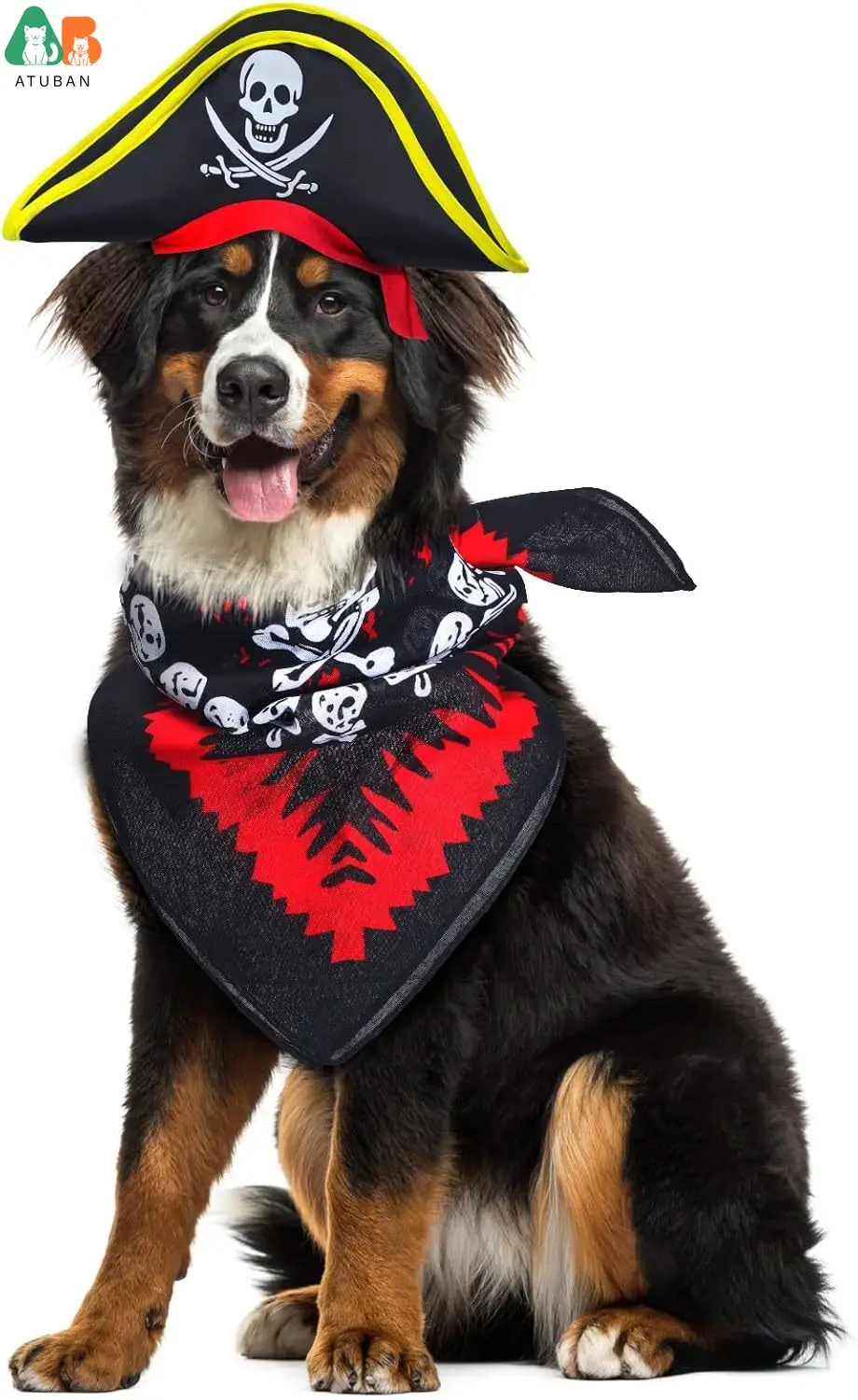 ATUBAN Skull Print Pet Pirate Hat with Pirate Skull Bandana Dog Cat Captain Cap Halloween Pirate Cosplay Costume Halloween Party - imagen 5