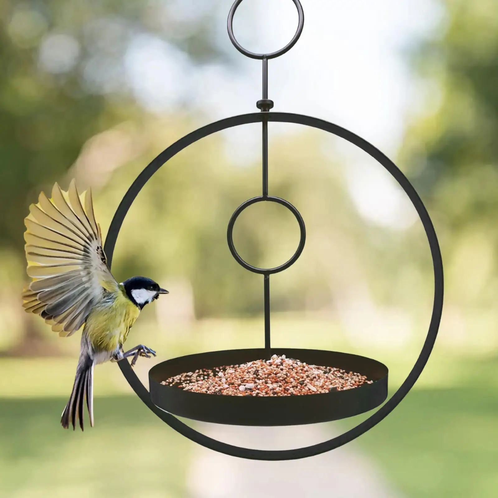 Iron Art Birdfeeder Garden Decoration Sturdy Easy Installation Bird Bath Bird Food Feeding Tool for Yard Patio Housewarming
