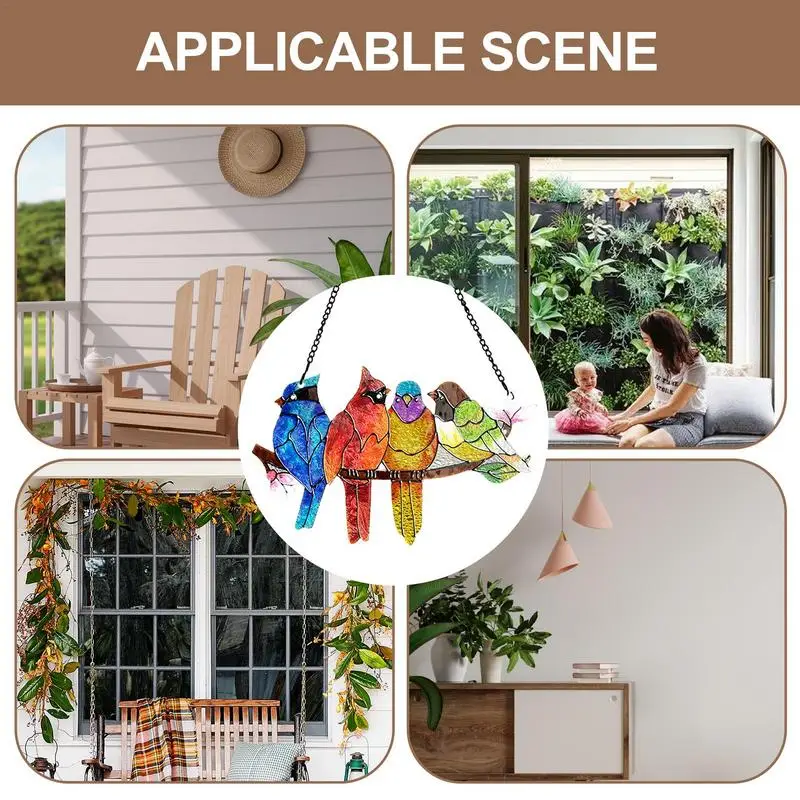 Atrapamoscas de cristal para ventana de interior, atrapamoscas de pájaros vívidos en rama, colgadores de luz, adorno para ventana - imagen 5