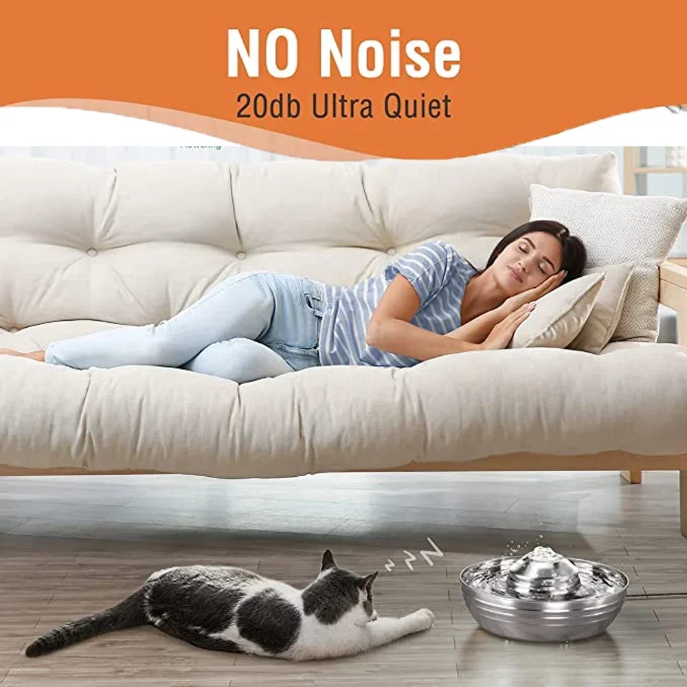 Fuente de acero inoxidable con filtro para gatos, bebedero de agua para mascotas, gatos, perros, fuentes automáticas ultrasilenciosas y bebedero con filtro para gatos - imagen 4