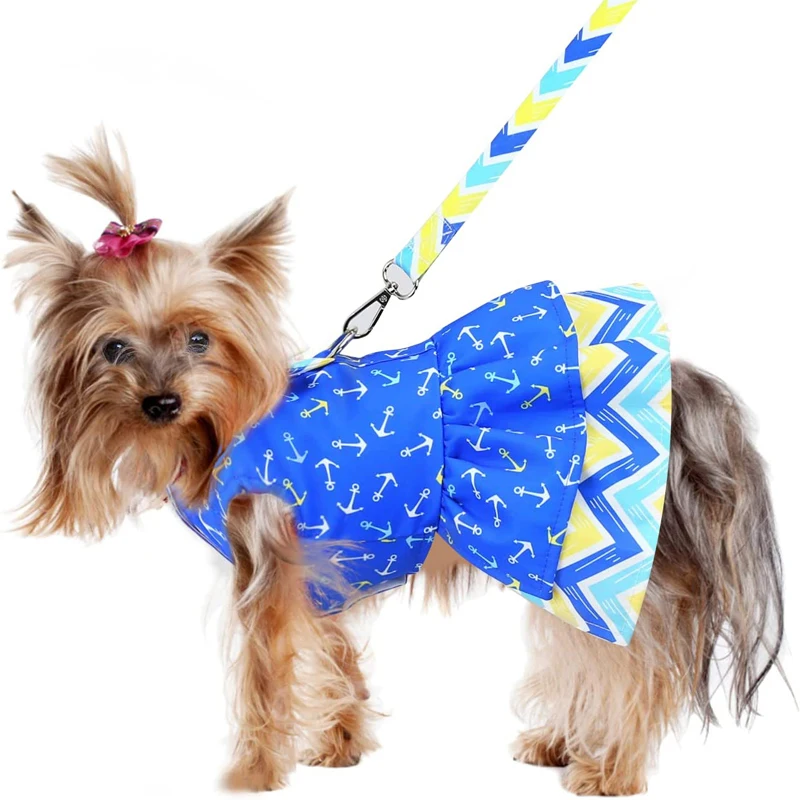 Vestido de lujo con lazo para perros pequeños, ropa de verano para Yorkie, Chihuahua, ropa para perros y cachorros, conjunto de vestido y correa con arnés de princesa - imagen 2
