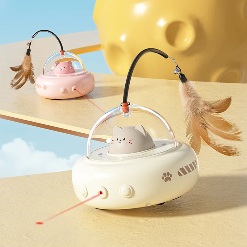 Juguetes láser inteligentes para gatos 2 en 1, palo de rompecabezas para gatos con campana, juguete móvil para gatitos, juguete eléctrico de plumas para mascotas, suministro para gatos y mascotas - imagen 2