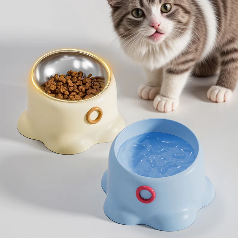 Comedero de acero inoxidable para gatos, cuenco para beber para mascotas, cuenco para perros pequeños, cuenco para gatitos de boca inclinada con base alta, accesorios para gatos - imagen 3
