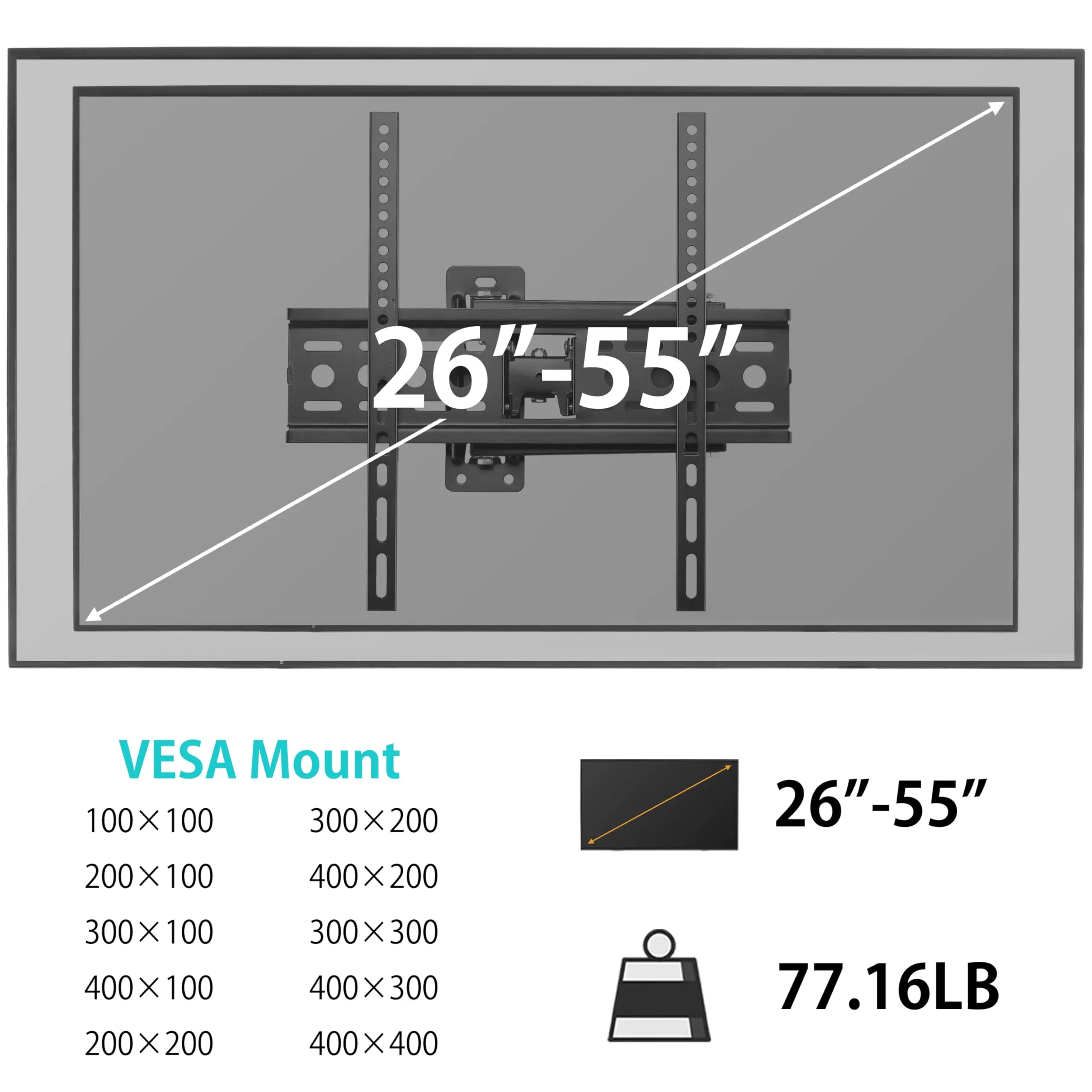 Soporte de pared para TV de movimiento completo para TV de 26-55 pulgadas, soporte flotante para TV, ajuste Horizontal de inclinación giratoria, soporte de pared para TV - imagen 2