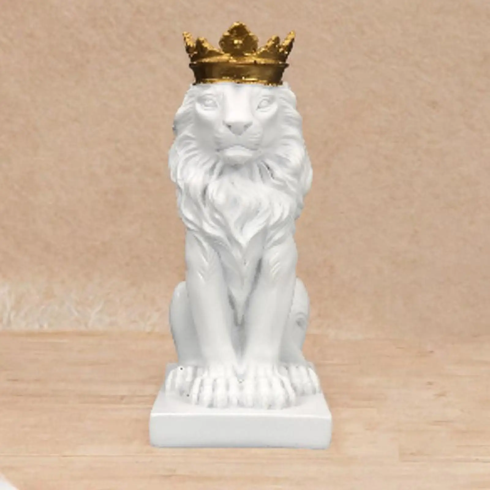 Lion with Crown Figurine Tabletop Ornament Handicraft Height 14.5cm Handmade Craft for Home Office Lightweight Multifunctional