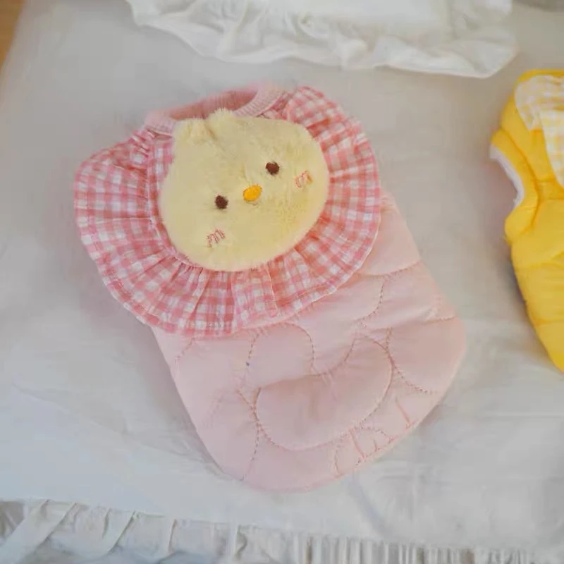 Ropa de pato de encaje a cuadros para mascotas, ropa para perros de otoño e invierno, oso de peluche, chaleco cálido para gatos, ropa para perros pequeños, ropa para cachorros - imagen 2