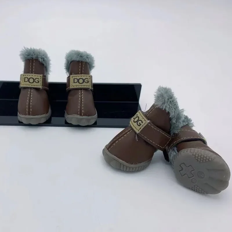 Zapatos de PU de algodón para otoño e invierno para mascotas, un conjunto de cuatro botas de nieve para cachorros, suministros de productos para mascotas, zapatos para perros, accesorios bonitos y cálidos - imagen 4