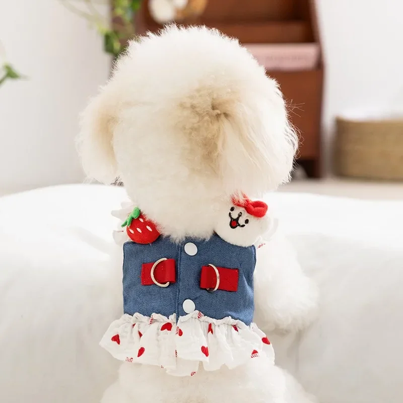 Lindo arnés para mascotas muñeco de nieve cachorro portador vestido Primavera Verano fino Teddy malla ropa Bichon vestido transpirable ropa para perros de dibujos animados - imagen 2