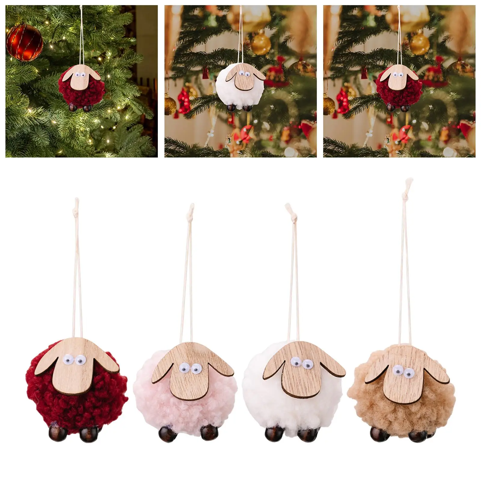 Adorno navideño de cordero, coleccionable, encantador, granja de ovejas de lana, decoración de árbol de Navidad para centro de mesa del hogar, suministros para fiestas en interiores y vacaciones - imagen 4