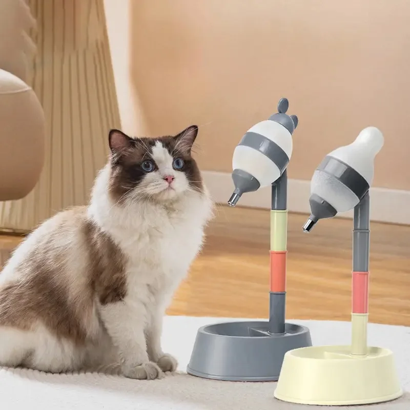 OUZEY-dispensador de agua para mascotas, fuente de agua colgante para gatos de altura ajustable, cuenco de agua de cerámica de doble capa para perros y gatos, bebedero para mascotas