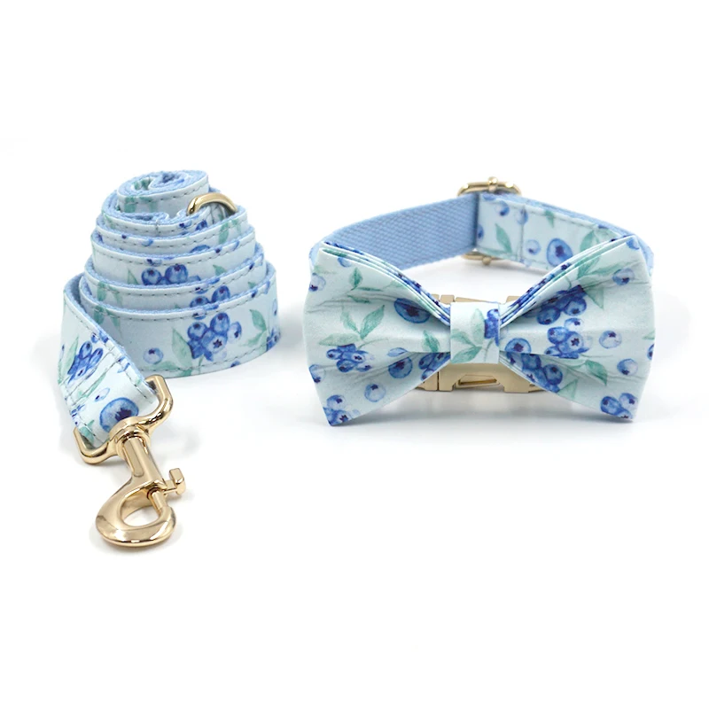 Juego de arnés y correa para perros, arnés suave acolchado de malla para perros pequeños, patrón de arándanos, Collar de perro ajustable con nombre personalizado de lujo - imagen 5