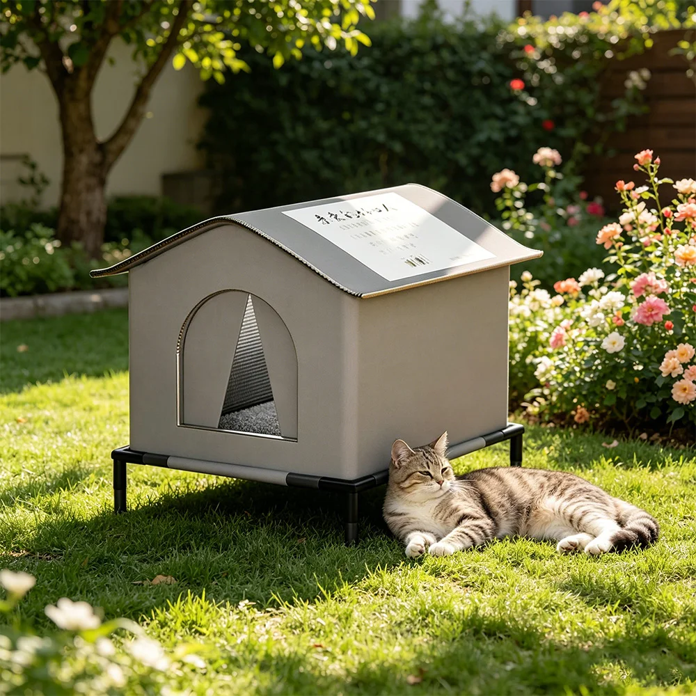 Casa elevada impermeable plegable para gatos – Refugio interior - imagen 3