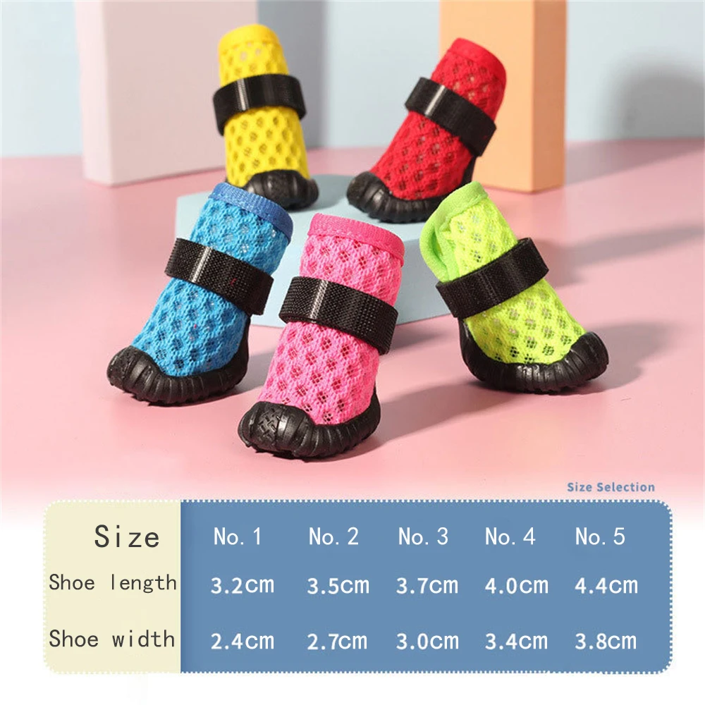 Zapatos de malla transpirables para perros y gatos, botas antideslizantes de red suave para caminar al aire libre, verano, 4 unidades por juego - imagen 5