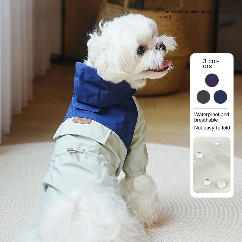 All-Season Waterproof Puppy Cloak: Stylish Color Contrast Patchwork Pet Clothes, Full Coverage Four-Leg Design for Outdoor Adven - imagen 2