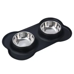 Comedero doble antideslizante de acero inoxidable para perros y gatos