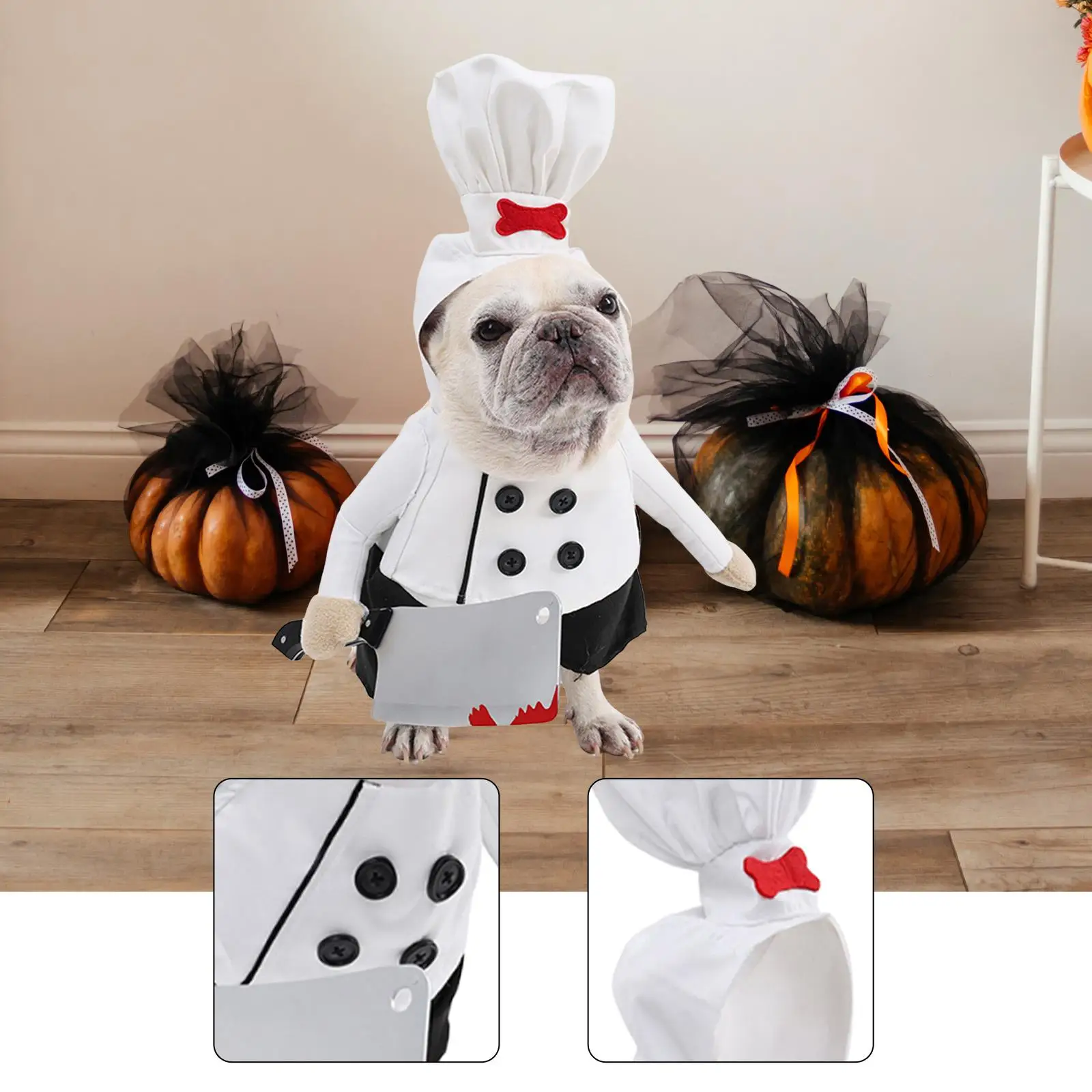 Conjunto de disfraz de sombrero de chef para mascotas, ropa de Halloween para mascotas, ropa para festivales y vacaciones
