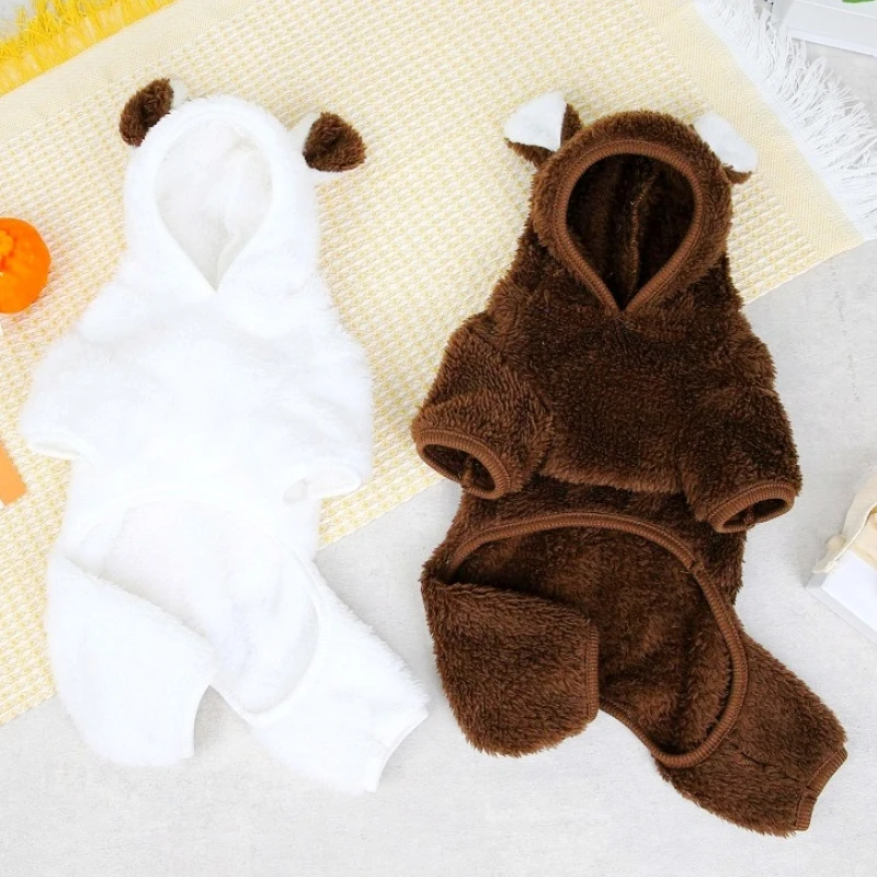 Ropa de lana para mascotas para perros pequeños y medianos, mono para perros Kawaii, monos sólidos a la moda para cachorros, monos para gatos de invierno, pijamas para perros y mascotas