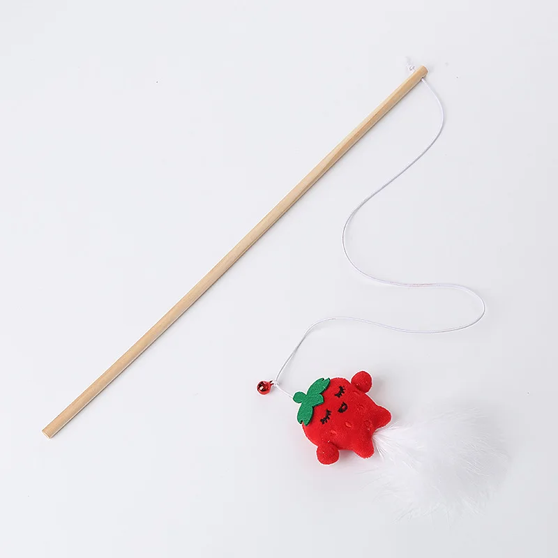 Varita de madera para gato, juguete interactivo de pimiento, piña, dinosaurio y pluma, suministros para mascotas - imagen 2