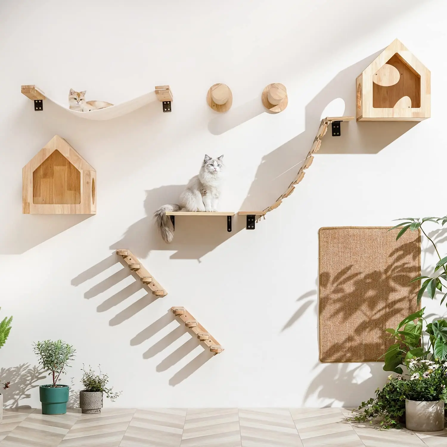 Marco de escalada de madera montado en la pared para gatos, hamaca para gatos, torre de escalada para jugar y descansar, muebles de interior, 1 pieza - imagen 3
