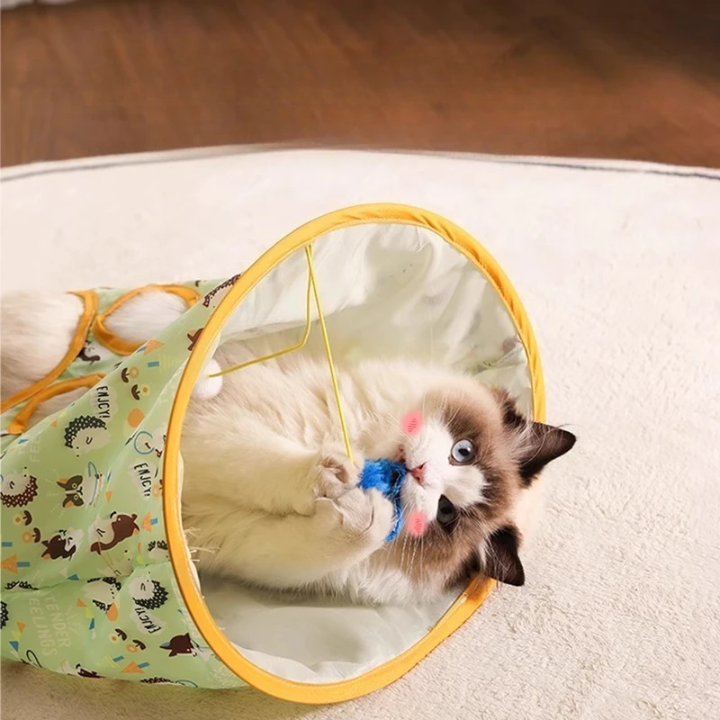 Juguete de túnel plegable para gatos, tubo de juego de papel arrugado con ratón y pelota para gatos de interior, juguete de taladro interactivo - imagen 5