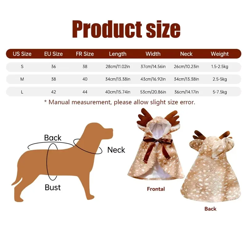 Disfraz navideño de reno para cachorros, perro navideño, gato, capa de alce, fiesta festiva, ropa de vestir, traje para perros pequeños y medianos - imagen 2
