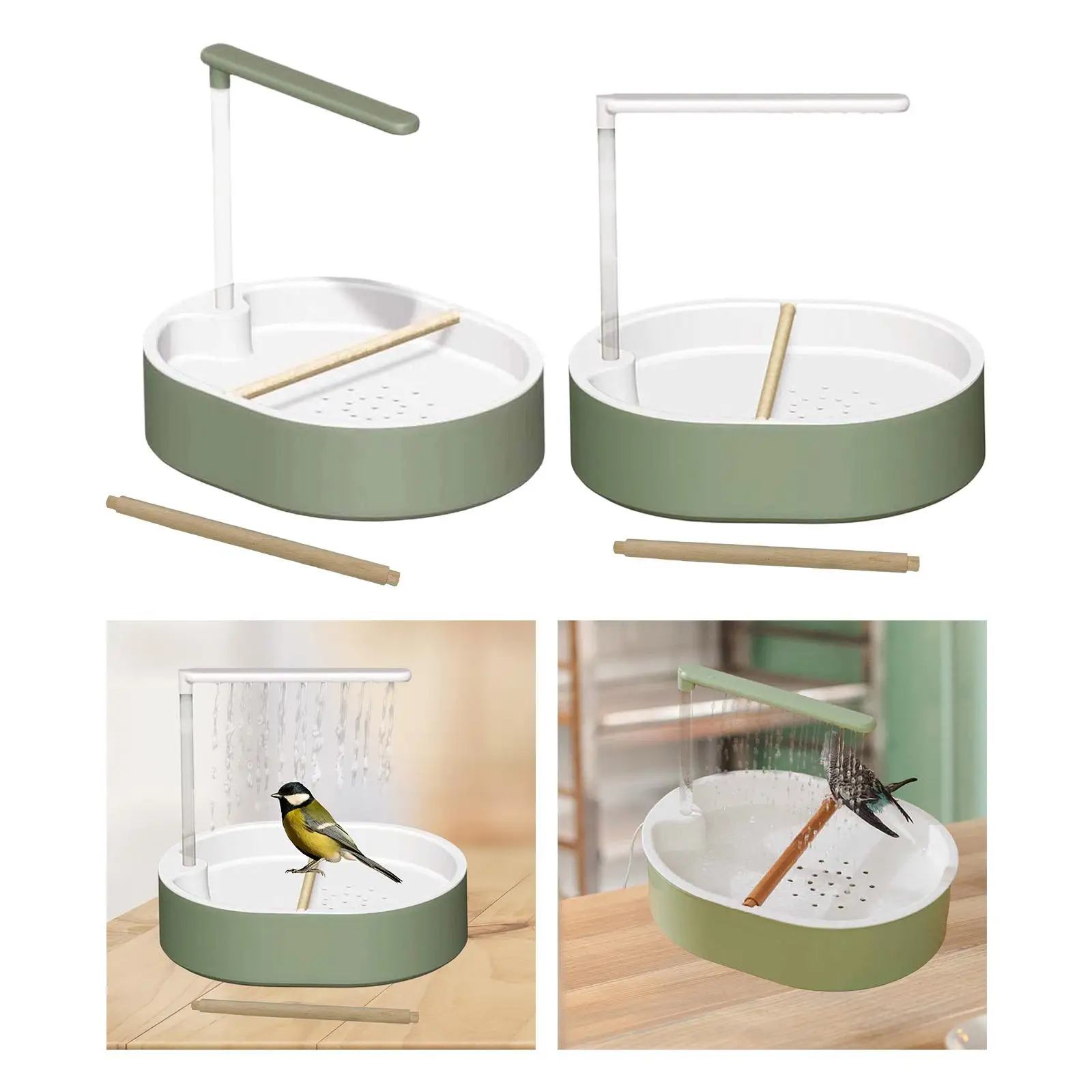 Bañera para loros con bomba, jaula de regalo de fácil instalación, accesorio de juguete con perchas de madera para cacatúa, periquito gris africano de interior