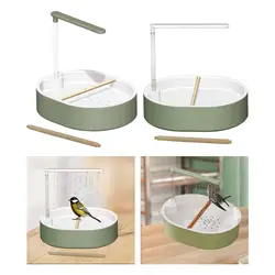 Bañera para loros con bomba, jaula de regalo de fácil instalación, accesorio de juguete con perchas de madera para cacatúa, periquito gris africano de interior