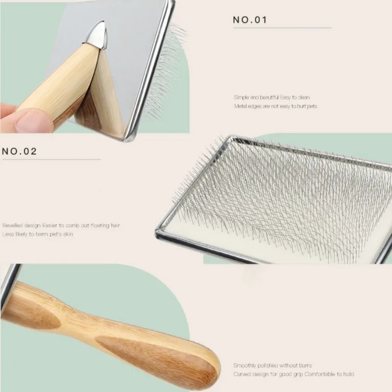 Peine de madera para perros, cepillo removedor de pelo de mascotas, peines de acero inoxidable para pelo de gato, cepillo de masaje limpio, suministros para mascotas - imagen 4