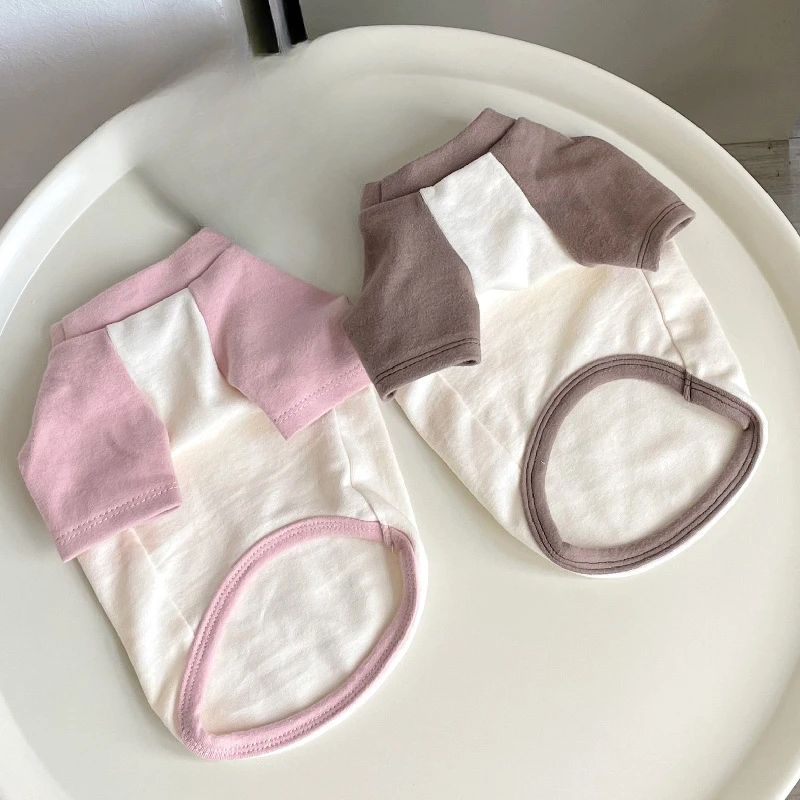 Camisa Base de manga bloqueada de Color para otoño e invierno, camisa Base para mascotas, cachorro, gato, Sudadera con capucha de cuello redondo, ropa para perros pequeños
