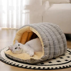 Cama cerrada lavable para gatos de invierno – Terciopelo cálido