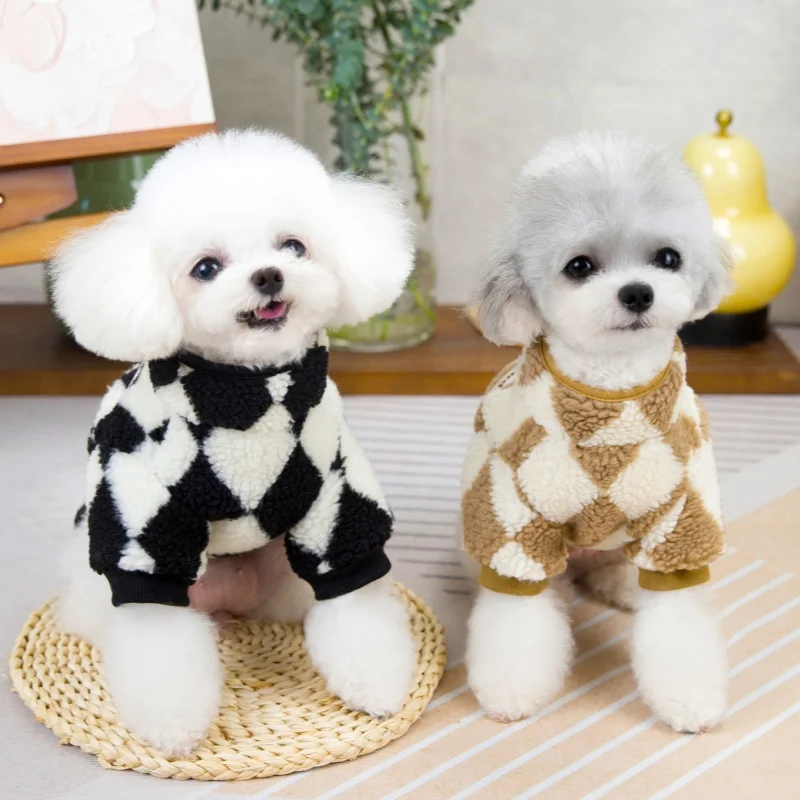 Sudaderas con capucha de felpa para perros con anillo en D, ropa cálida y suave para perros, jerséis bonitos a cuadros para cachorros, chaqueta con capucha para gatos a la moda, abrigo para mascotas