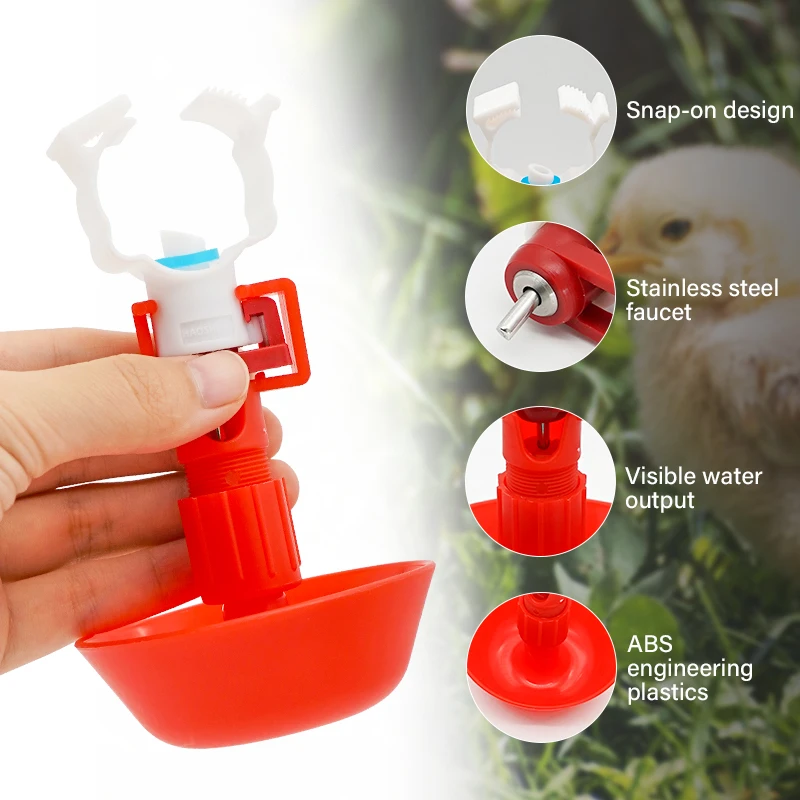50 Uds. Tazas colgantes automáticas para agua de pollo, bebedero para pezones, gallinero, bebedero rojo para pollo, taza colgante, herramientas para bebedero de granja avícola - imagen 4