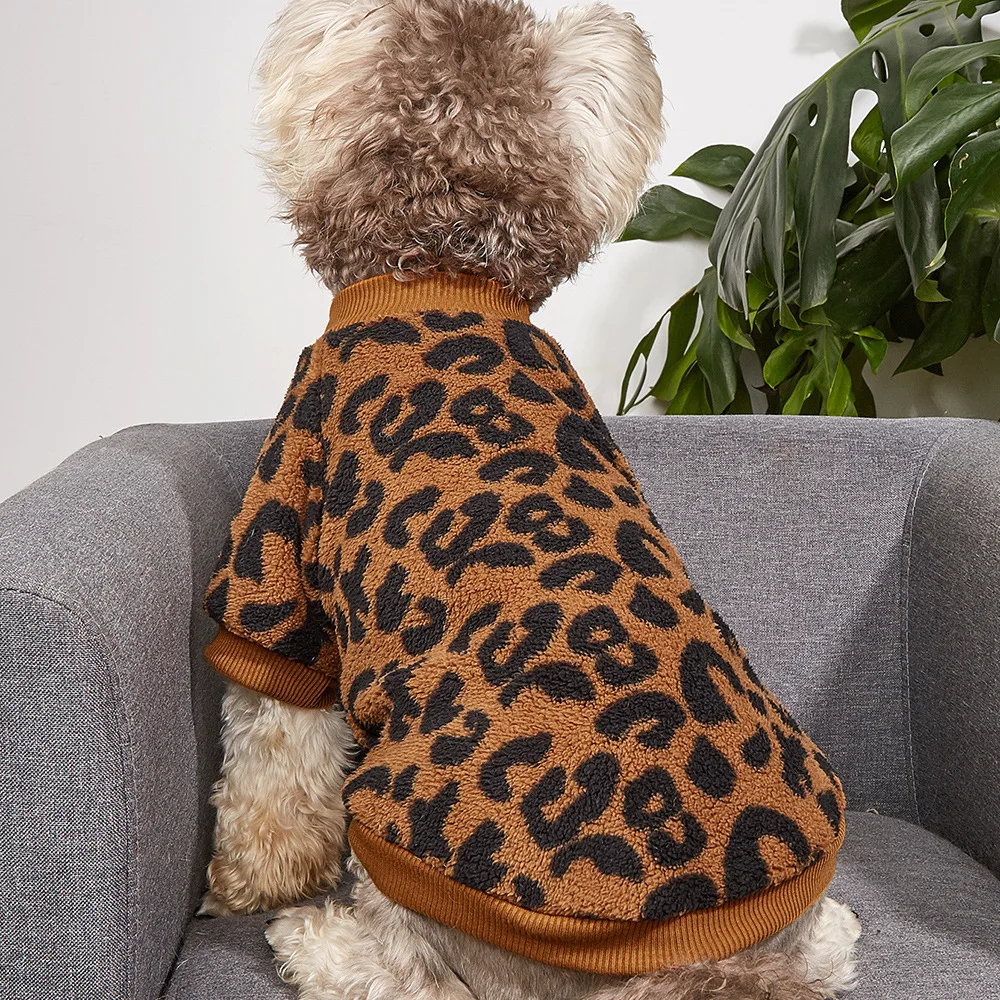 Mono para mascotas cálido, sudadera con capucha de manga de felpa para mascotas, jersey para cachorros, suéter para mascotas, suéter para invierno con estampado de leopardo, Bulldog Francés, cálido para invierno - imagen 2